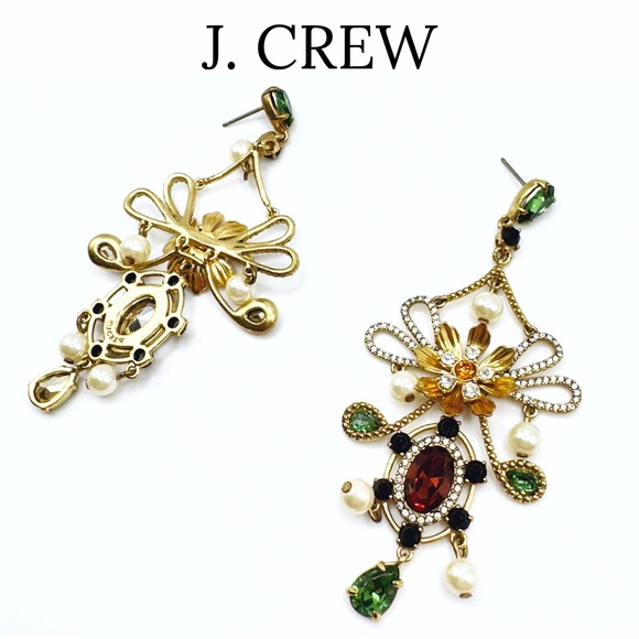 J. Crew • Baroque Floral Mixed Gem Statement Drop Earrings • Alhambra Green - Picture 8 of 13